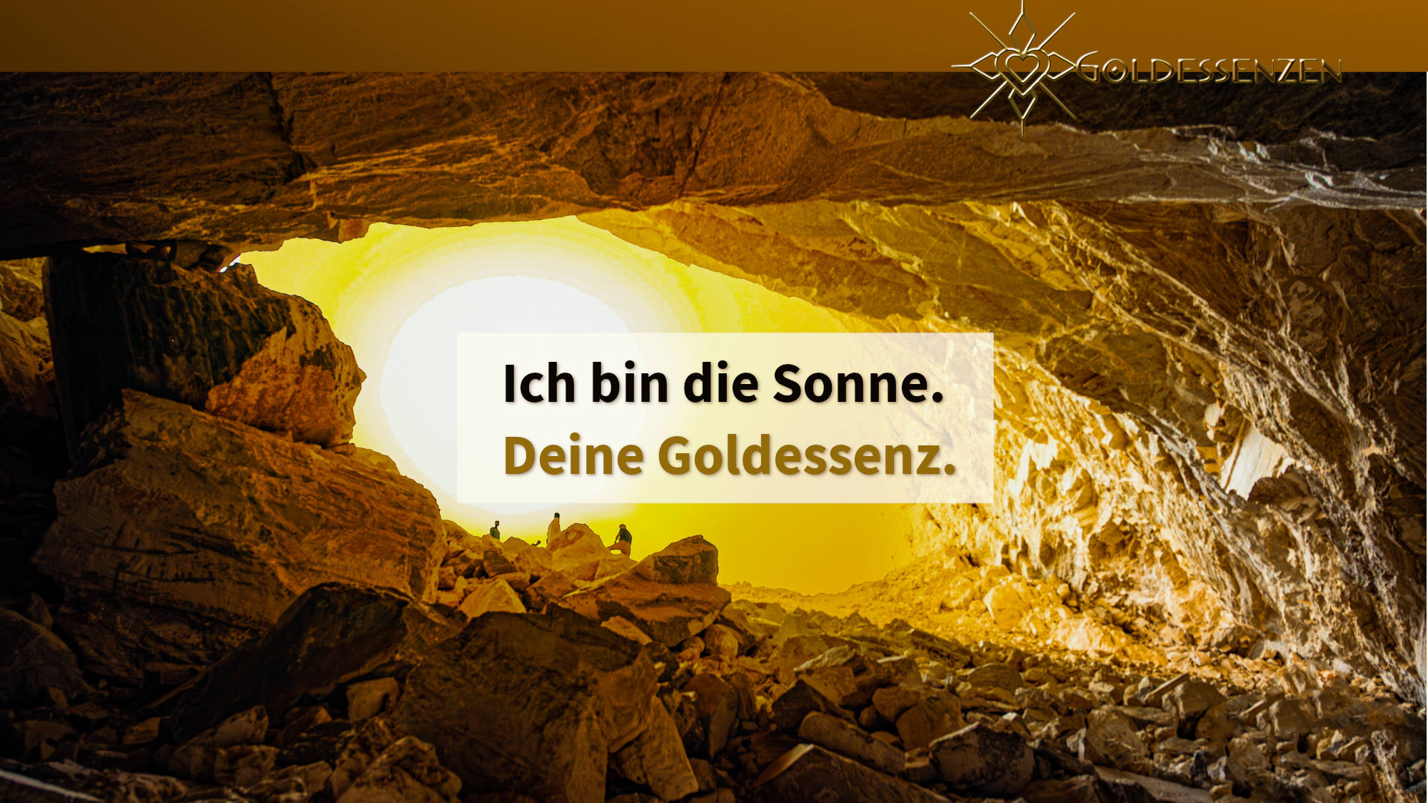 Goldessenzen Magazin Sonnenuntergang Höhle und Zitat "Ich bin die Sonne. Deine Goldessenz."